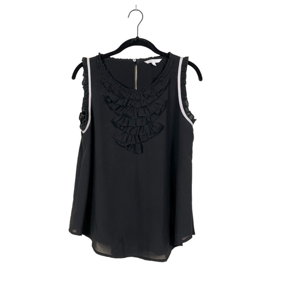 Mast & Harbour Black Ruffle Sleeveless Colorblock Trim Shell Top Size XL - Picture 1 of 6